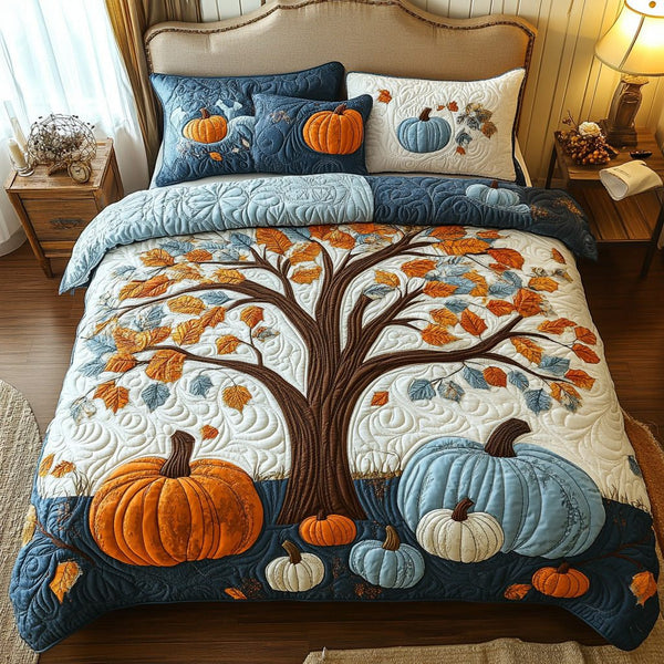 Cozy Patch quilted 3-piece bedding set on a made bed with two matching pillow shams