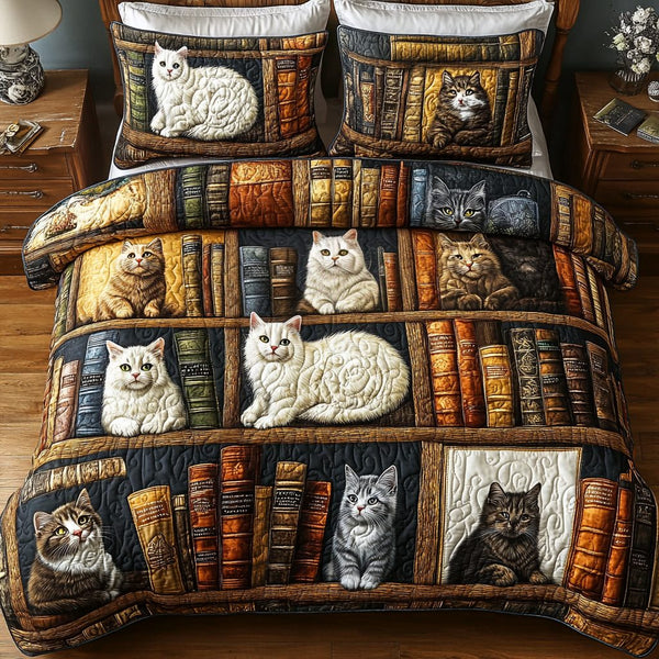 Cozy Paws quilted 3-piece bedding set on a made bed with two matching pillow shams