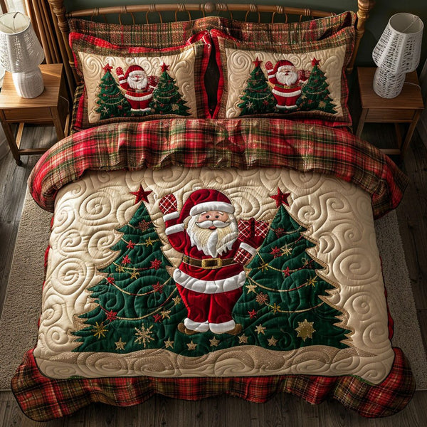 Cozy Pines quilted 3-piece bedding set on a made bed with two matching pillow shams