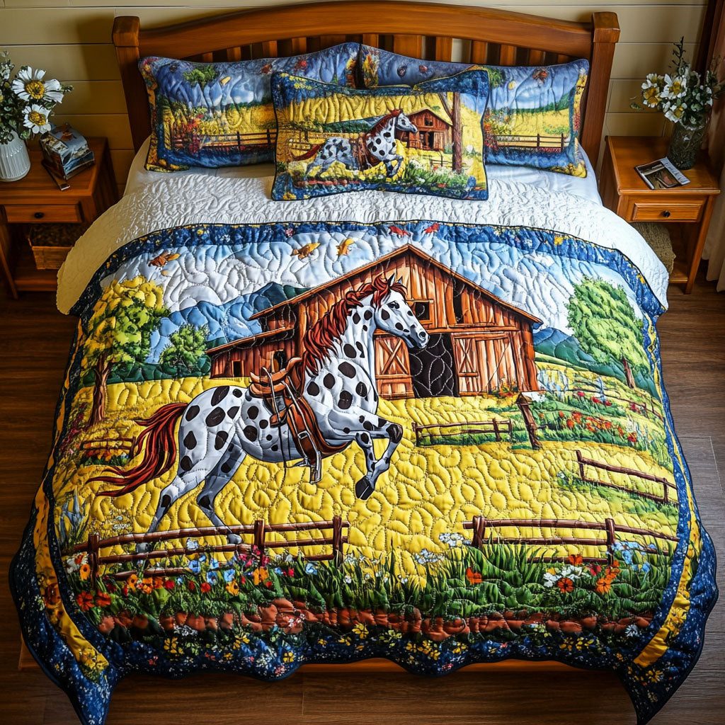 Cozy Radiance quilted 3-piece bedding set on a made bed with two matching pillow shams