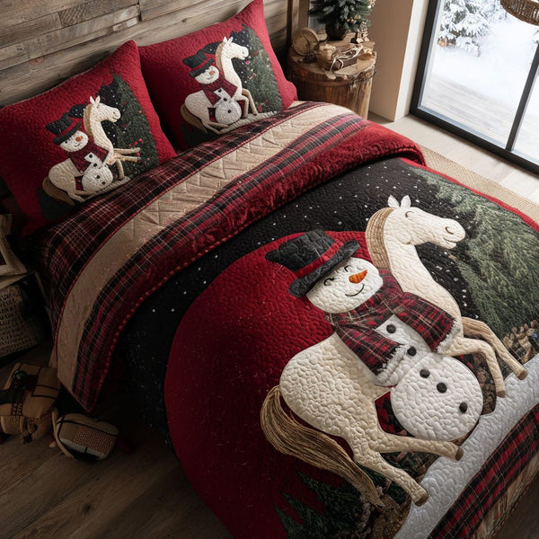 Cozy Ranch quilted 3-piece bedding set on a made bed in a rustic timber bedroom