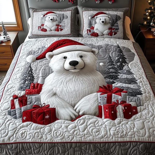 Cozy Snowflake quilted 3-piece bedding set on a made bed in a winter-styled bedroom