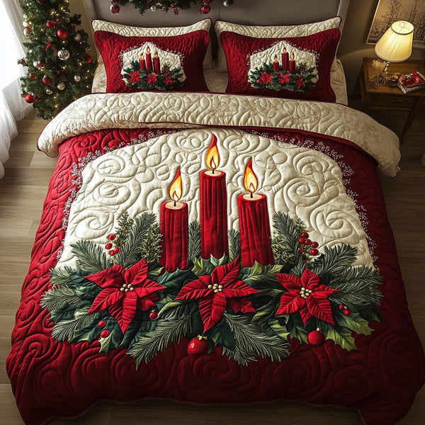 Cozy Spark quilted 3-piece bedding set on a made bed with two matching pillow shams