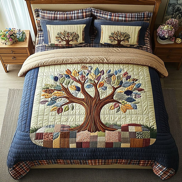 Cozy Timber quilted 3-piece bedding set on a made bed with two matching pillow shams