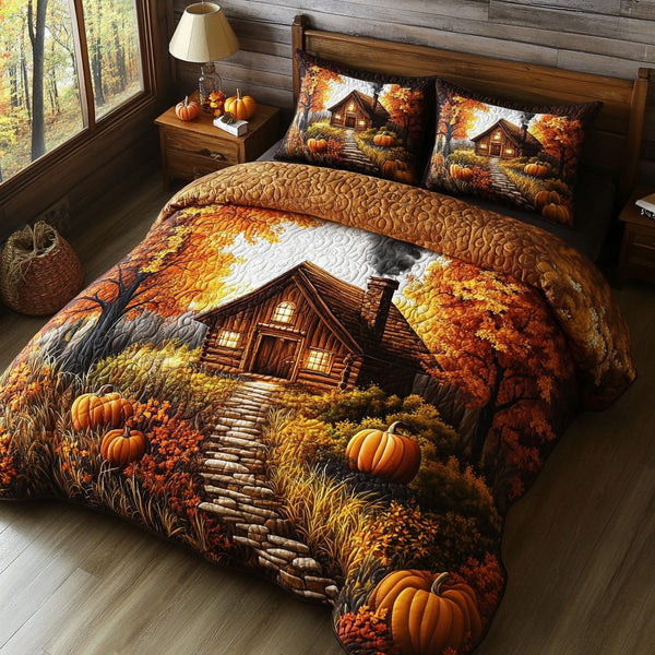 Cozy Timber quilted 3-piece bedding set on a made bed with two matching pillow shams