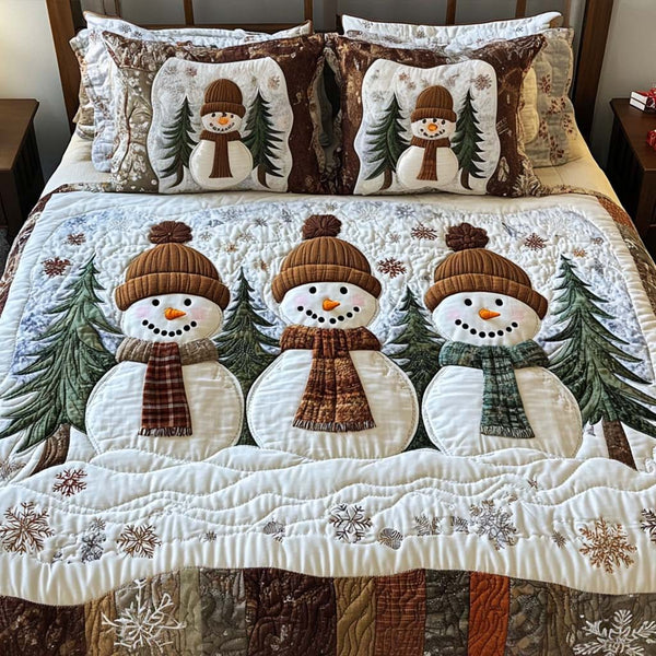 Cozy Trio quilted 3-piece bedding set on a made bed with two matching pillow shams