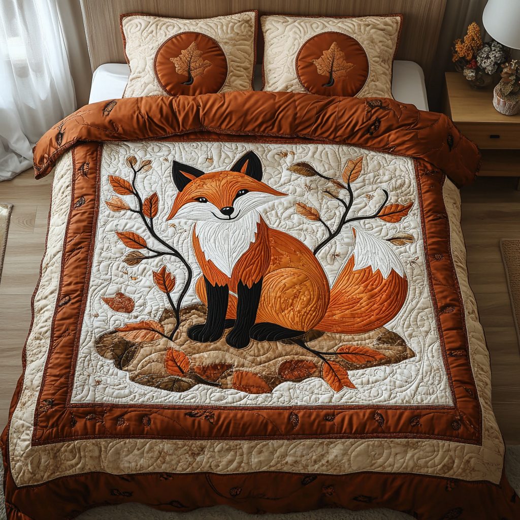 Cozy Vixen quilted 3-piece bedding set on a made bed with two matching pillow shams