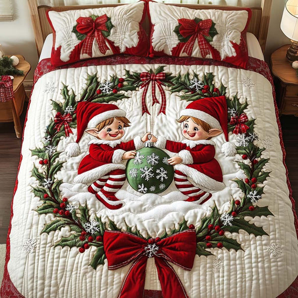 Cozy Wonderland quilted 3-piece bedding set on a made bed with two matching pillow shams