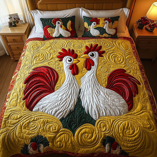 Crazy Coop quilted 3-piece bedding set on a made bed with two matching pillow shams