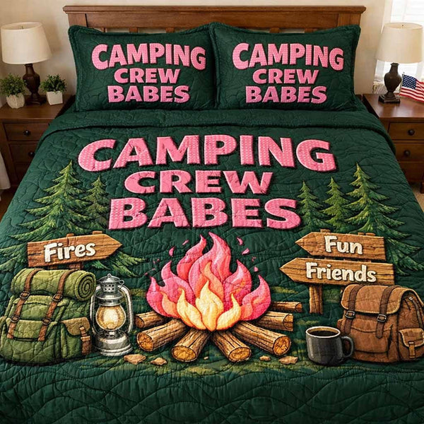 Crew Nights quilted 3-piece bedding set on a made bed with two matching pillow shams