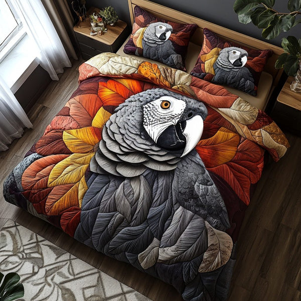 Crimson Crest quilted 3-piece bedding set on a made bed with two matching pillow shams