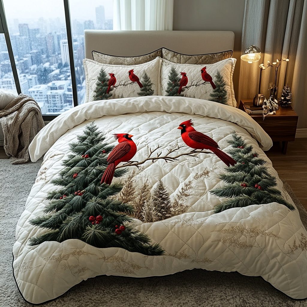 Crimson Garden quilted 3-piece bedding set on a made bed with two matching pillow shams