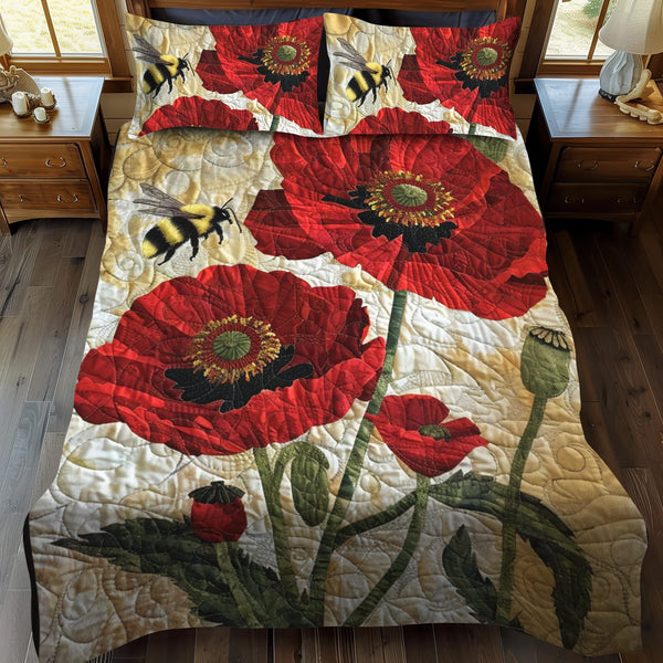 Crimson Serenade quilted 3-piece bedding set on a made bed with two matching pillow shams