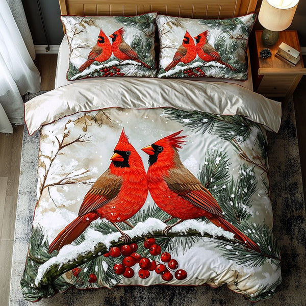 Crimson Wings quilted 3-piece bedding set on a made bed with two matching pillow shams