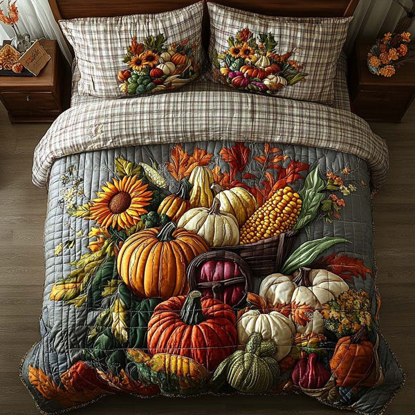 Crisp Harvest Breeze quilted 3-piece bedding set on a made bed with two matching pillow shams