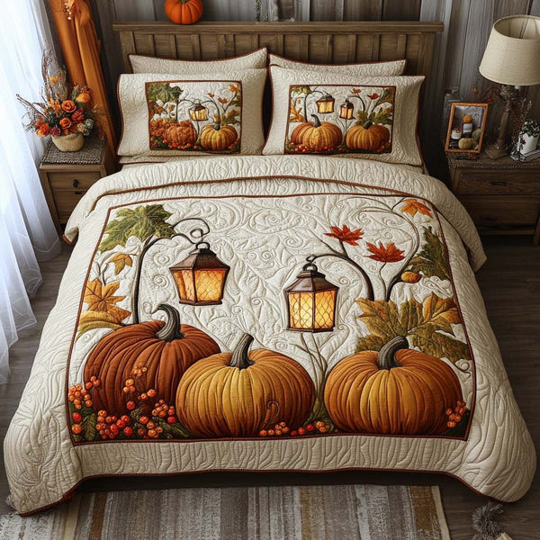 Crisp Maple Nights quilted 3-piece bedding set on a made bed with two matching pillow shams