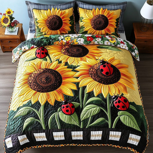 Crisp Red Elegance quilted 3-piece bedding set on a made bed with two matching pillow shams