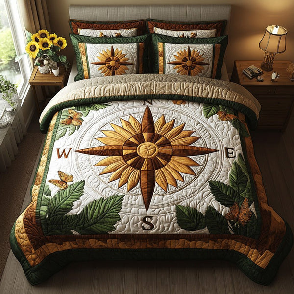 Crosswinds quilted 3-piece bedding set on a made bed with two matching pillow shams