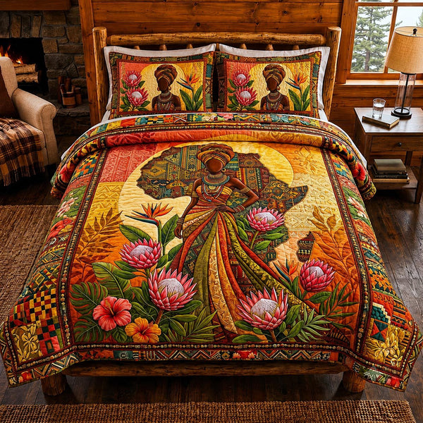 Crowned Beauty quilted 3-piece bedding set on a made bed with two matching pillow shams