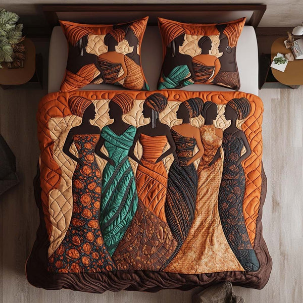 Crowned in Nature quilted 3-piece bedding set on a made bed with two matching pillow shams