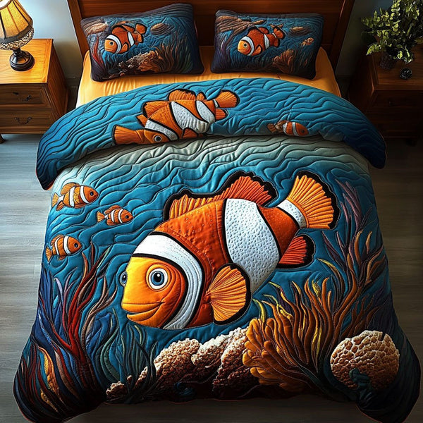 Crownfish Cozy Haven quilted 3-piece bedding set on a made bed with two matching pillow shams
