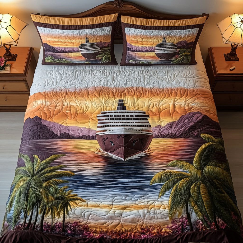 Cruise Dreamer quilted 3-piece bedding set on a made bed with two matching pillow shams