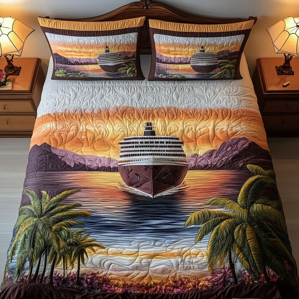 Cruise Dreamer quilted 3-piece bedding set on a made bed with two matching pillow shams