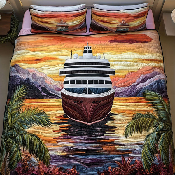 Cruise Horizon quilted 3-piece bedding set on a made bed with two matching pillow shams