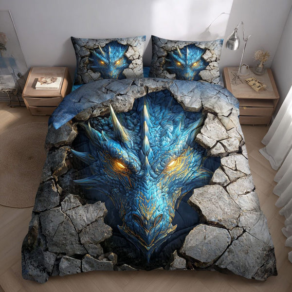 Crystal Blaze quilted 3-piece bedding set on a made bed with two matching pillow shams