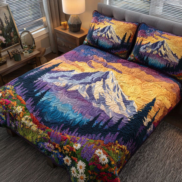 Crystal Summit quilted 3-piece bedding set on a made bed with two matching pillow shams