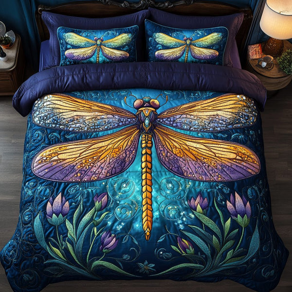 Crystal Wings quilted 3-piece bedding set on a made bed with two matching pillow shams