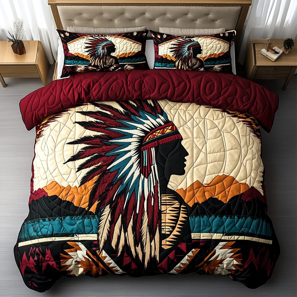 Cultural Essence quilted 3-piece bedding set on a made bed with two matching pillow shams