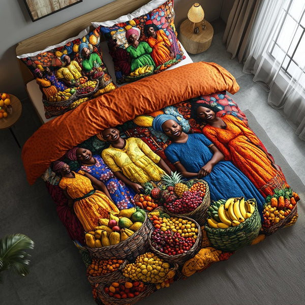 Cultural Exchange quilted 3-piece bedding set on a made bed with two matching pillow shams