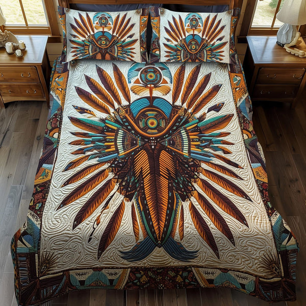 Cultural Threads quilted 3-piece bedding set on a made bed with two matching pillow shams
