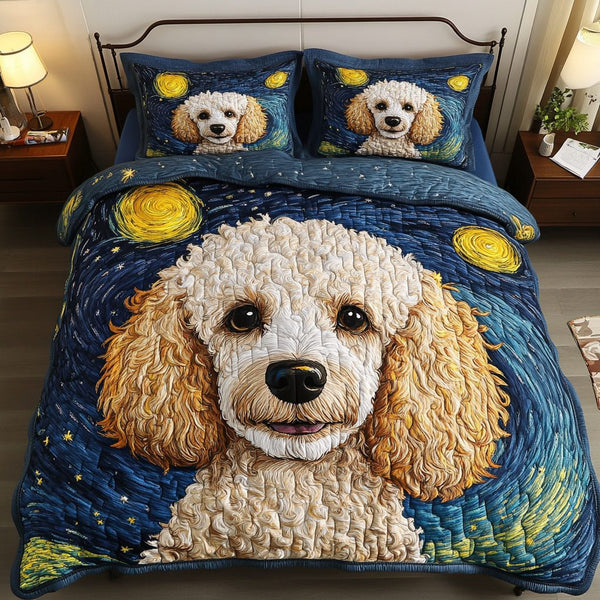 Curly Companion quilted 3-piece bedding set on a made bed with two matching pillow shams
