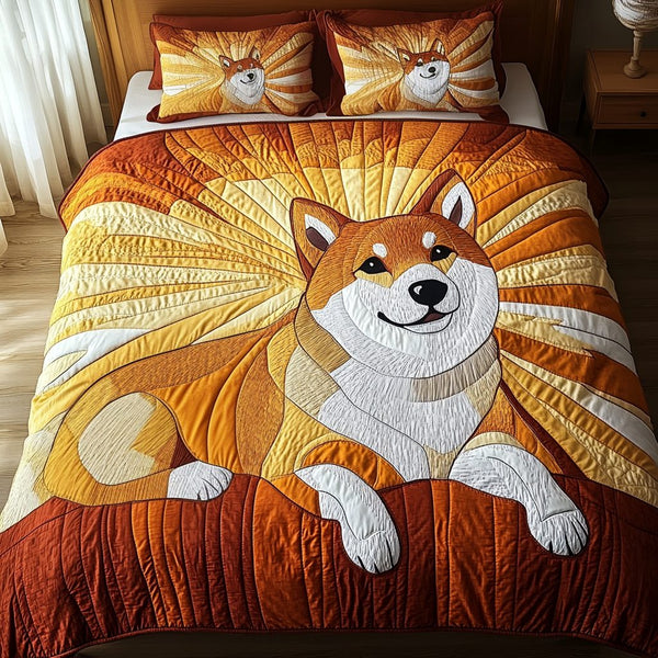Cute Patch quilted 3-piece bedding set on a made bed with two matching pillow shams