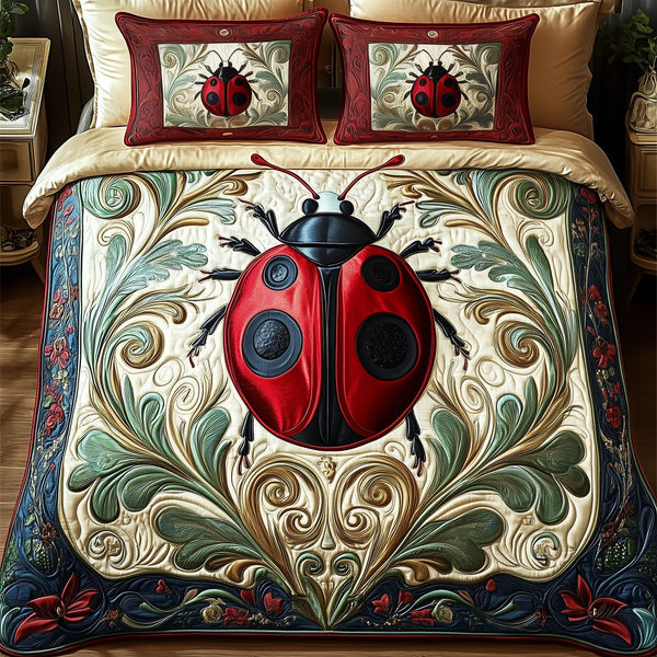 Daisy Bliss quilted 3-piece bedding set on a made bed with two matching pillow shams
