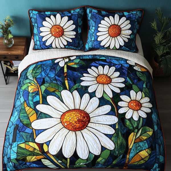 Daisy Fields quilted 3-piece bedding set on a made bed with two matching pillow shams