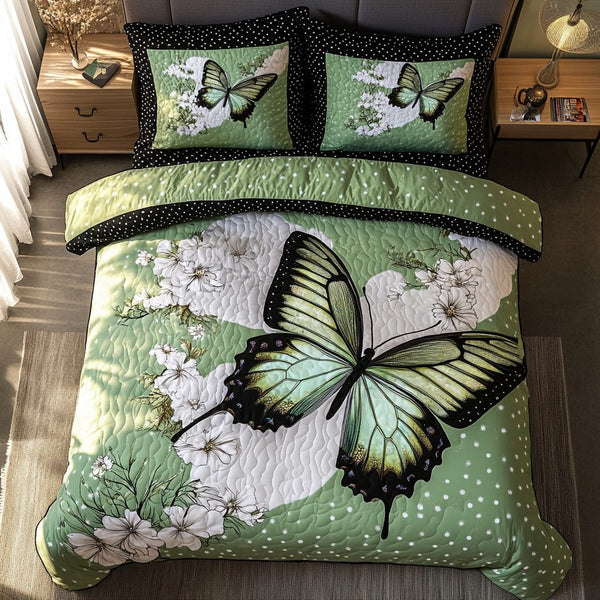 Dancing Breeze quilted 3-piece bedding set on a made bed with two matching pillow shams
