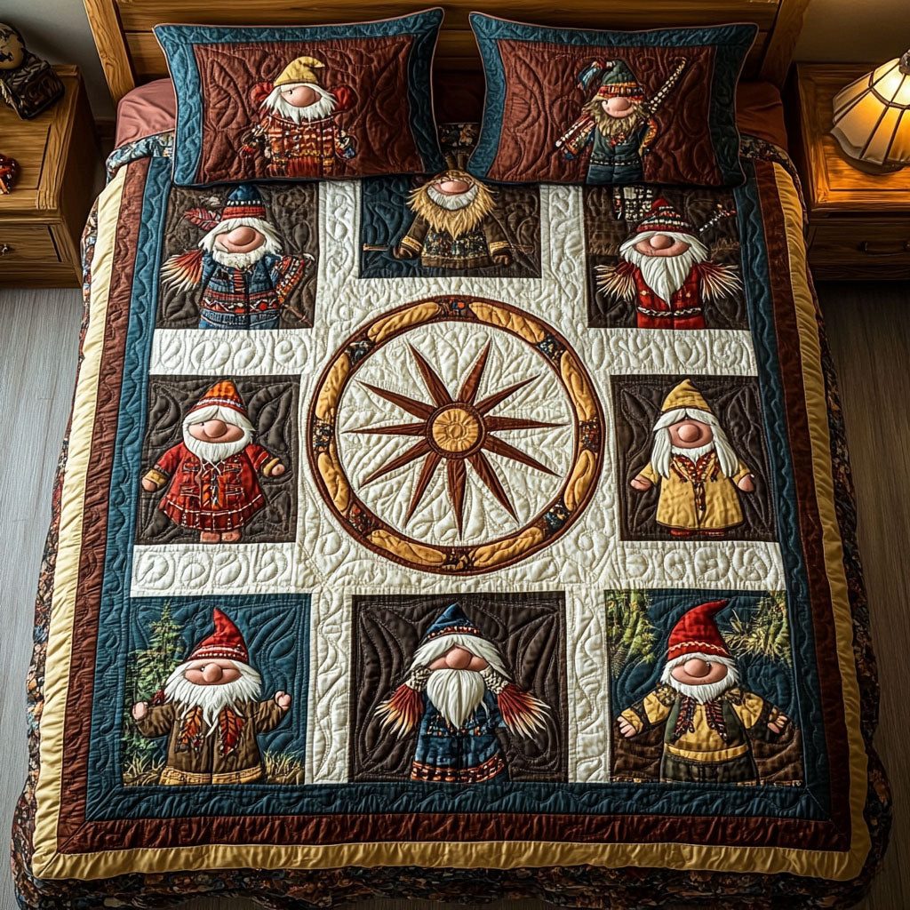 Dancing Shadows quilted 3-piece bedding set on a made bed with two matching pillow shams