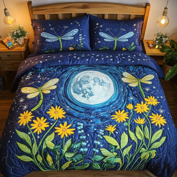 Dancing Skies quilted 3-piece bedding set on a made bed with two matching pillow shams