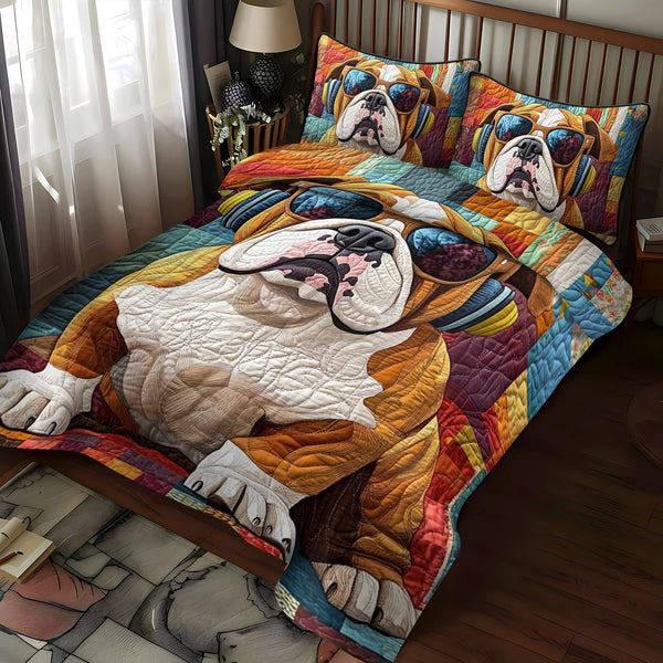 Dapper Bulldog quilted 3-piece bedding set on a made bed with two matching pillow shams