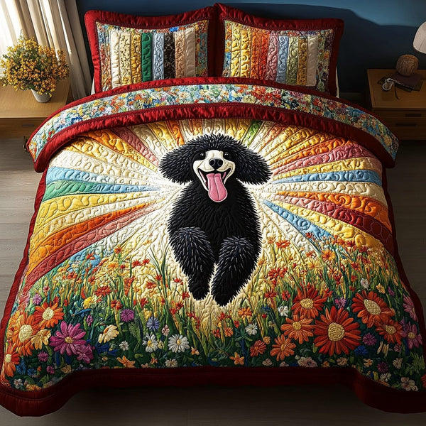 Dapper Dog quilted 3-piece bedding set on a made bed with two matching pillow shams