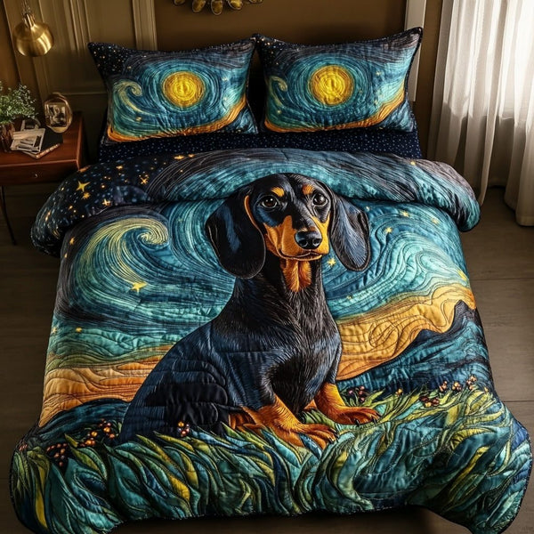 Dapple Trail quilted 3-piece bedding set on a made bed with two matching pillow shams