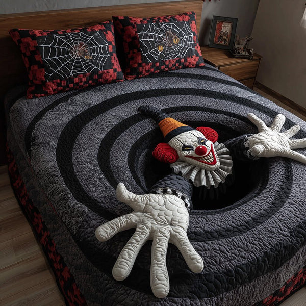Dark Circus quilted 3-piece bedding set on a made bed with two matching pillow shams