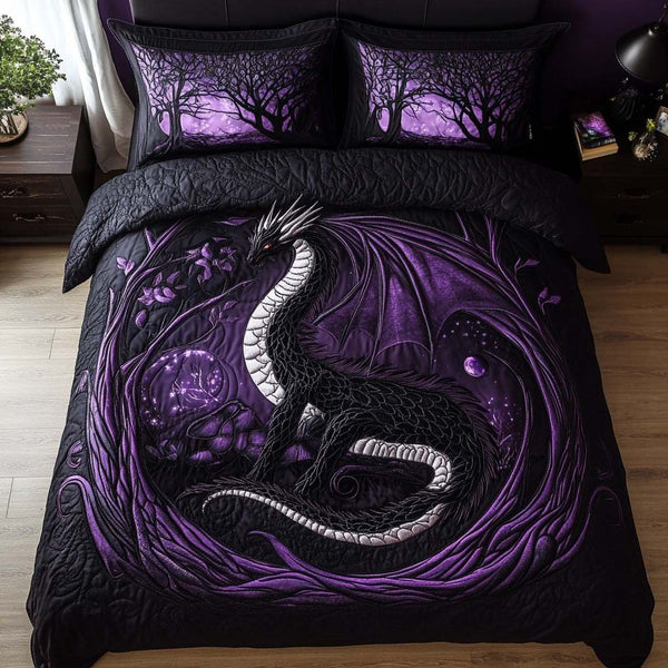 Dark Eclipse quilted 3-piece bedding set on a made bed with two matching pillow shams
