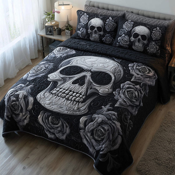 Dark Elegance quilted 3-piece bedding set on a made bed with two matching pillow shams