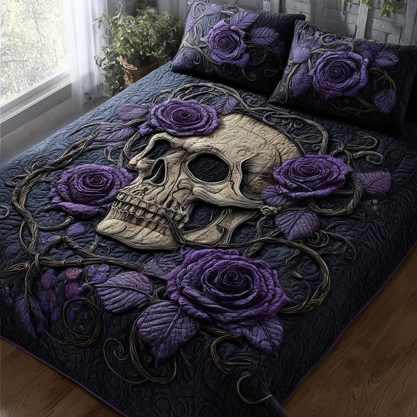 Dark Elegance quilted 3-piece bedding set on a made bed with two matching pillow shams