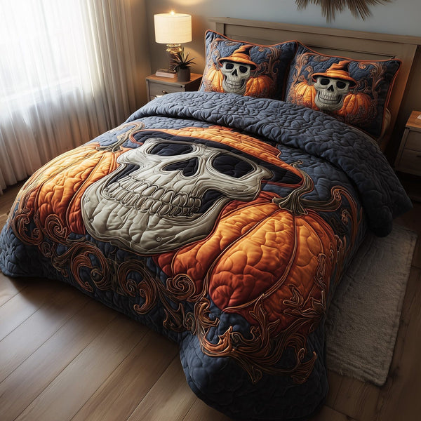 Dark Enchantment quilted 3-piece bedding set on a made bed with two matching pillow shams
