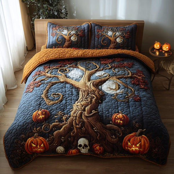 Dark Enchantment quilted 3-piece bedding set on a made bed with two matching pillow shams